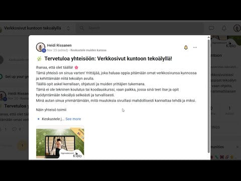 Verkkosivut kuntoon tekoälyllä toimii Skool-alustalla. Tässä lyhyt ohjevideo.
